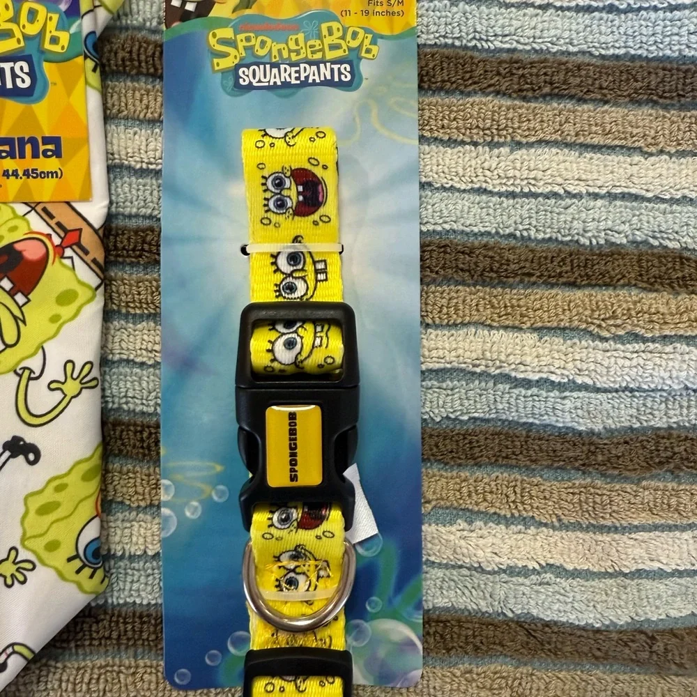 SpongeBob SquarePants Dog Accessory Set - Collar, Bandana and Seat Belt NWT